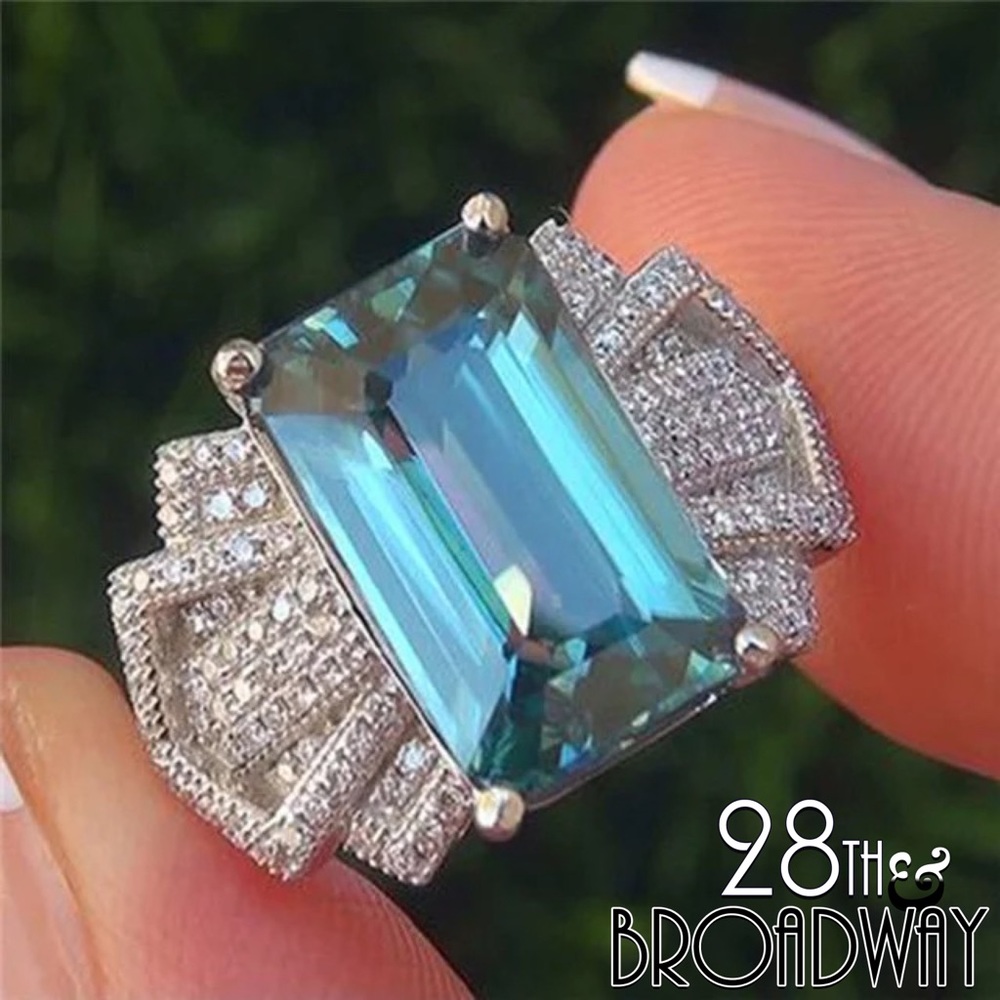 18K Over 925 Silver Art Deco Diamond Statement Engagement Ring